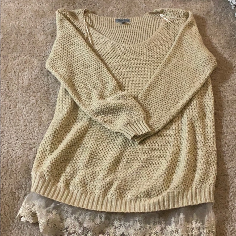 Oversized Cream Sweater with Lace bottom